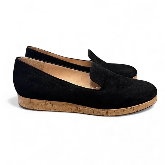 Gianvito Rossi Shoes - GIANVITO ROSSI Suede Cork Slip-on Black Loafers Size EU 40